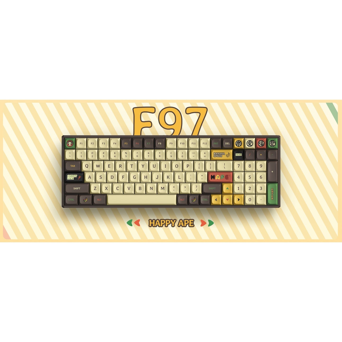 Iqunix F97 Happy Ape Wireless Mechanical Keyboard (Bruin, US lay-out (QWERTY), IQUNIX Moonstone Turbo, 96%, RGB leds, Hot-swappable, PBT, 2.4GHz | Bluetooth 5.1 | USB-C)