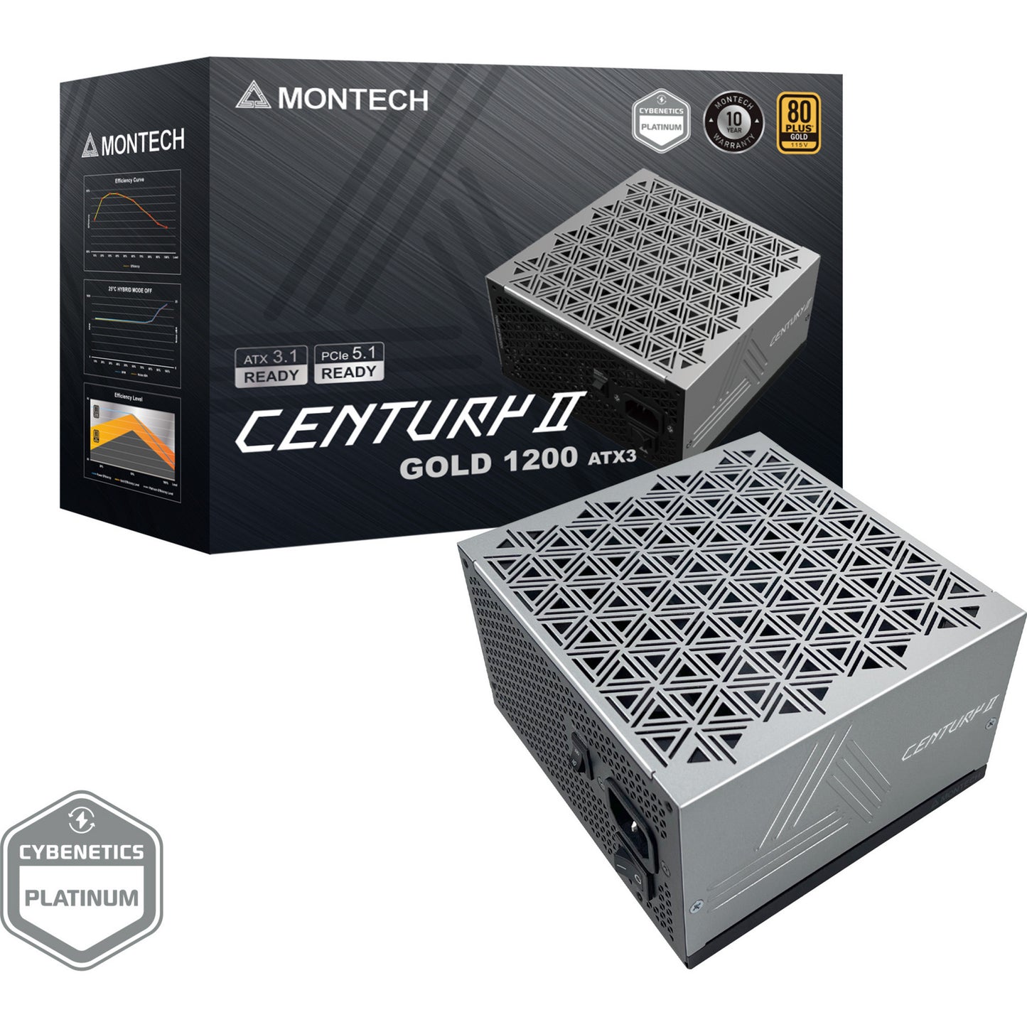 Montech century ii modulaire 1200 watt voeding (zilver, 1x 12v-2x6, 6x pcie)