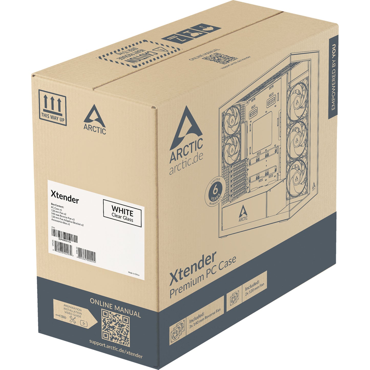 ARCTIC xtender vg midi tower behuizing (wit | 2x usb-a | 1x usb-c | rgb | tempered glass)