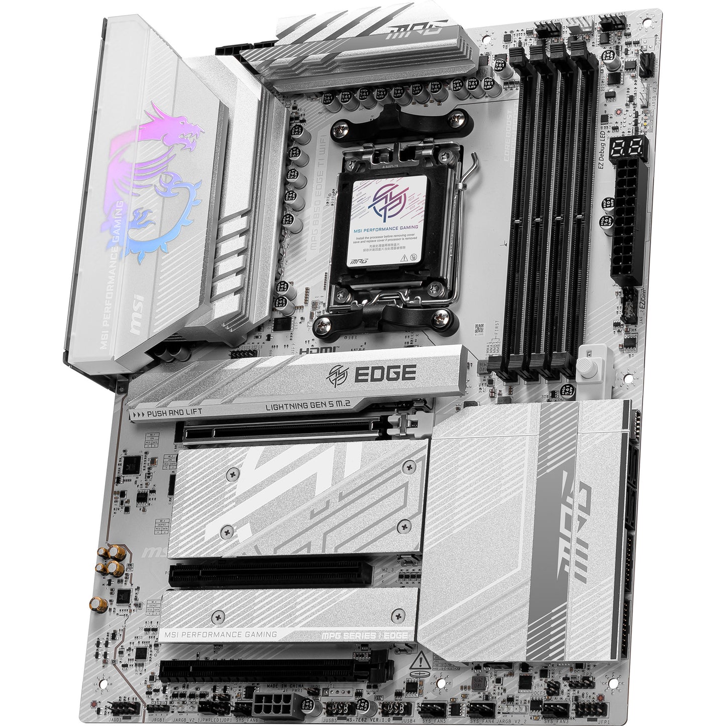 MSI mpg b850 edge ti wifi socket am5 moederbord (raid, 5gb-lan, wi-fi 7, bt, sound, atx)