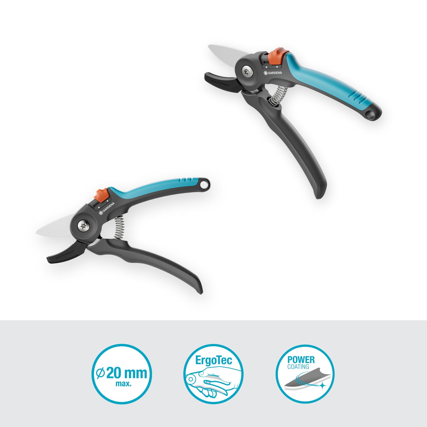 GARDENA snoeischaar premiumcut voor droog hout (grijs turquoise, aambeeldsnede, 20 mm snoeidiameter)