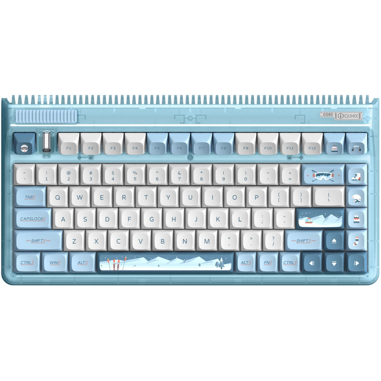 Iqunix OG80 Wintertide Wireless Mechanical Keyboard (Lichtblauw, US lay-out (QWERTY), IQUNIX Moonstone, 80% (TKL), RGB leds, Hot-swappable, PBT, 2.4GHz | Bluetooth 5.1 | USB-C)