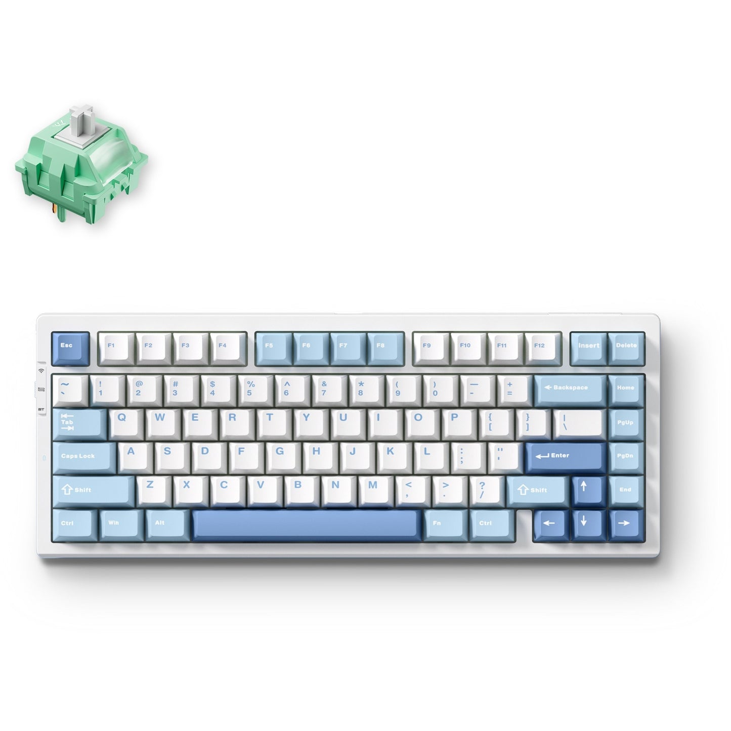 MCHOSE G75 Pro Tri-mode Gasket Structuur Mechanisch gaming toetsenbord (Blauw, US lay-out (QWERTY), KTT Cabbage Tofu V2, 75%, RGB, hot swap, PBT Double-Shot, 2.4 GHz | USB-C | Bluetooth)