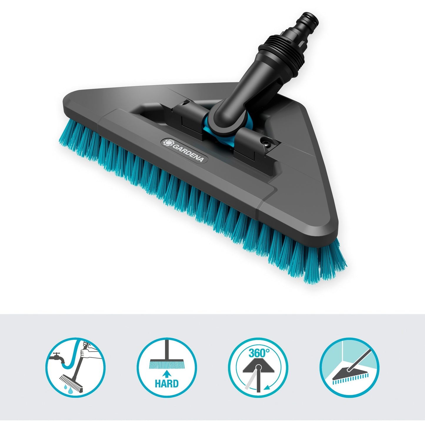 GARDENA cleansystem steelborstel hard flex, borstel voor grotere, harde vlakken wasborstel (grijs turquoise, 18814-20)