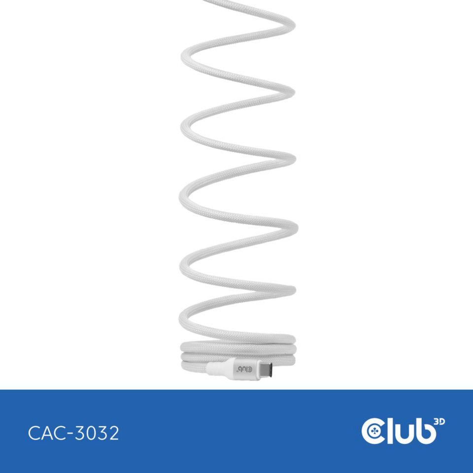 Club 3D usb-c magnetic-coil 240w pd3.1 white cable, 2 meter kabel (wit)