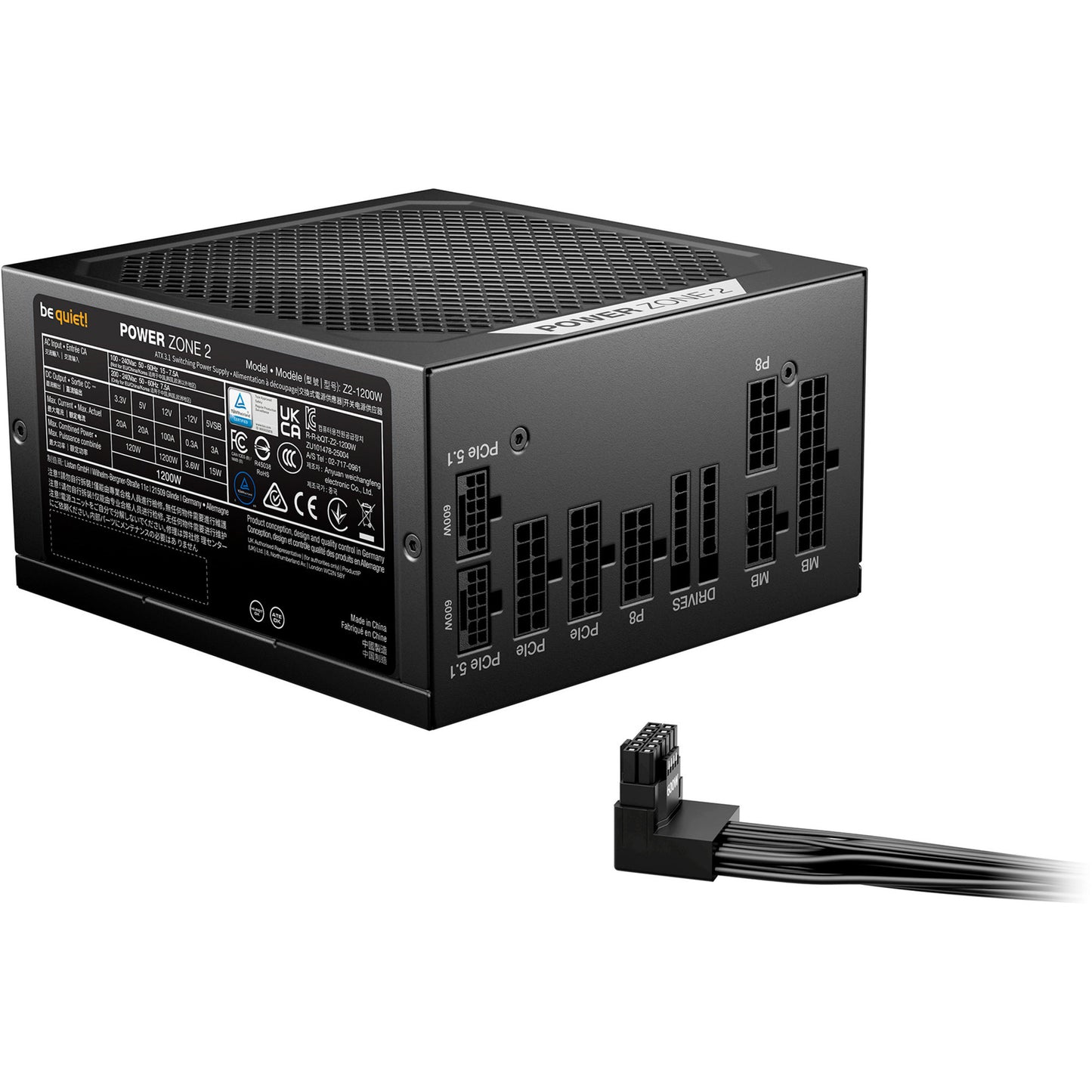 Be Quiet! power zone 2 modulaire 1200 watt voeding (zwart, 1x 12v-2x6, 3x pcie)