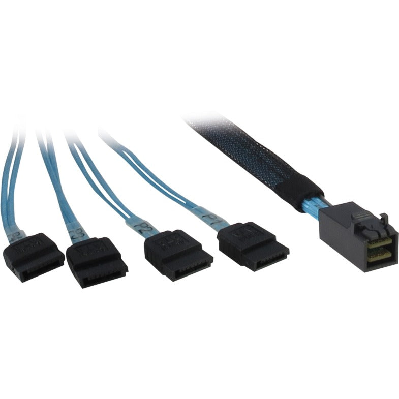 Inter-Tech kabel sff 8643 > 4x sata (zwart blauw, 0,5 meter (gedeeltelijk afgeschermd))