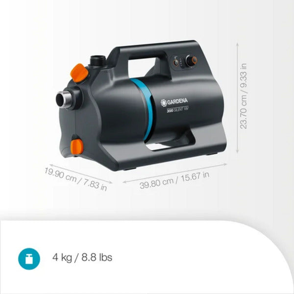GARDENA accu besproeiingspomp 3000 silent 18v p4a gebruiksklare set incl. accu en oplader (donkergrijs turquoise, 14610-20 | pomp | accu | lader)