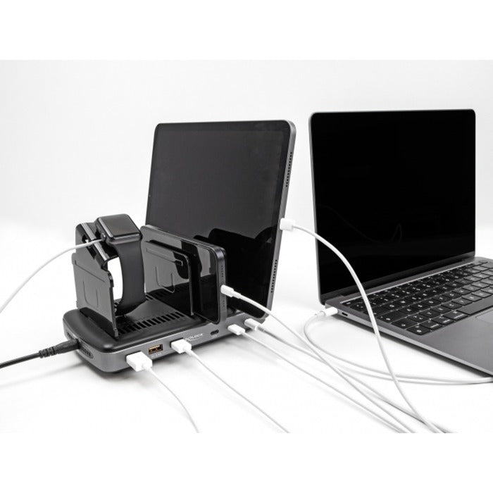 DeLOCK usb charging station met 3 x usb type-c pd + 3 x usb type-a (112 w) (grijs zwart)