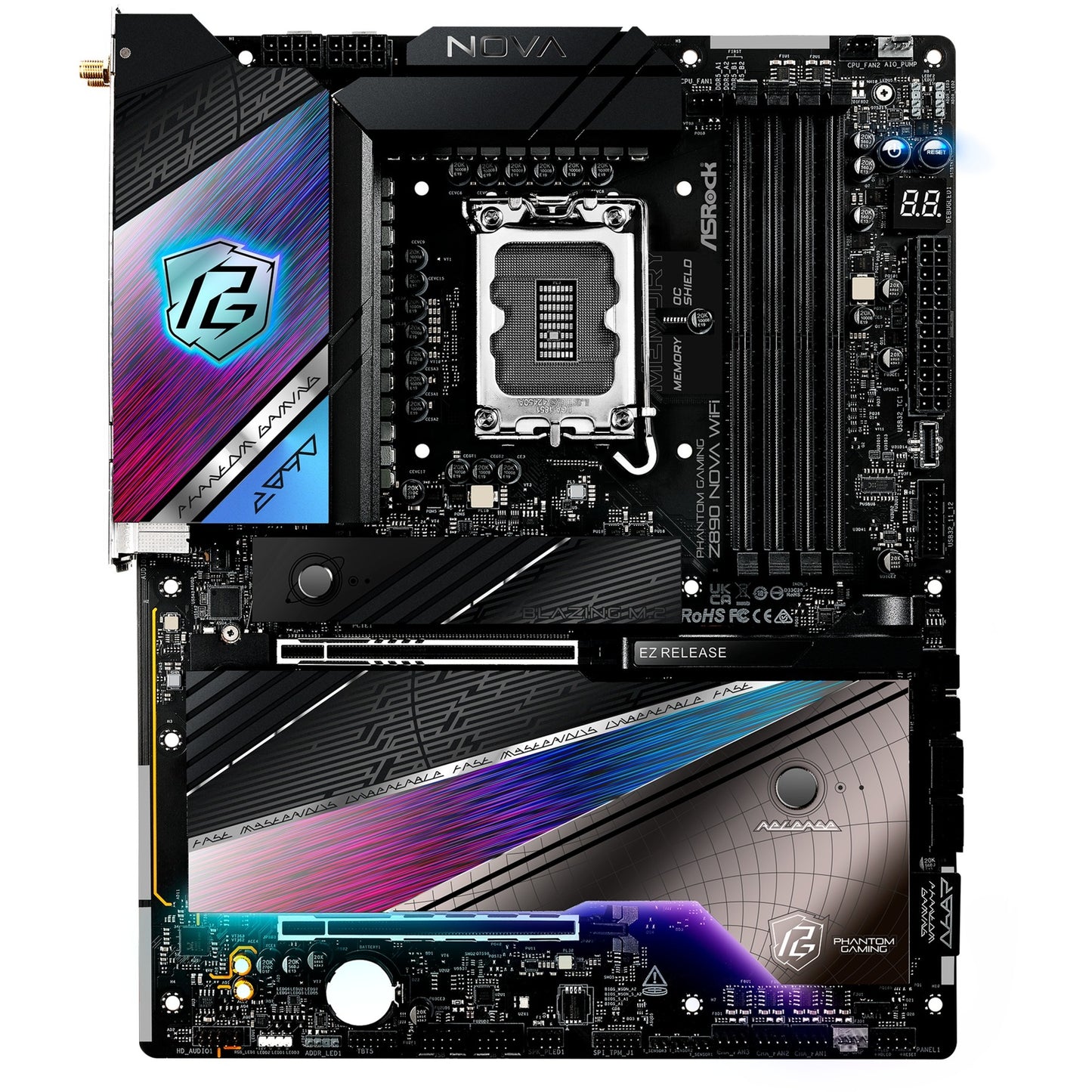 ASRock z890 nova wifi socket 1851 moederbord (zwart, raid, 5gb-lan, 2.5gb-lan, wi-fi 7, bt, sound, atx)