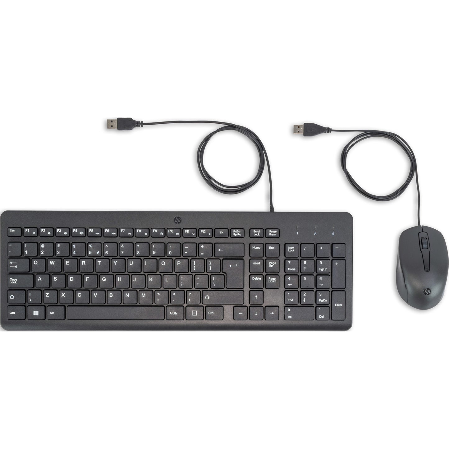 HP 150 muis en toetsenbord met kabel desktopset (zwart, eu lay-out (qwerty), membraan, 100%, 1600 dpi)