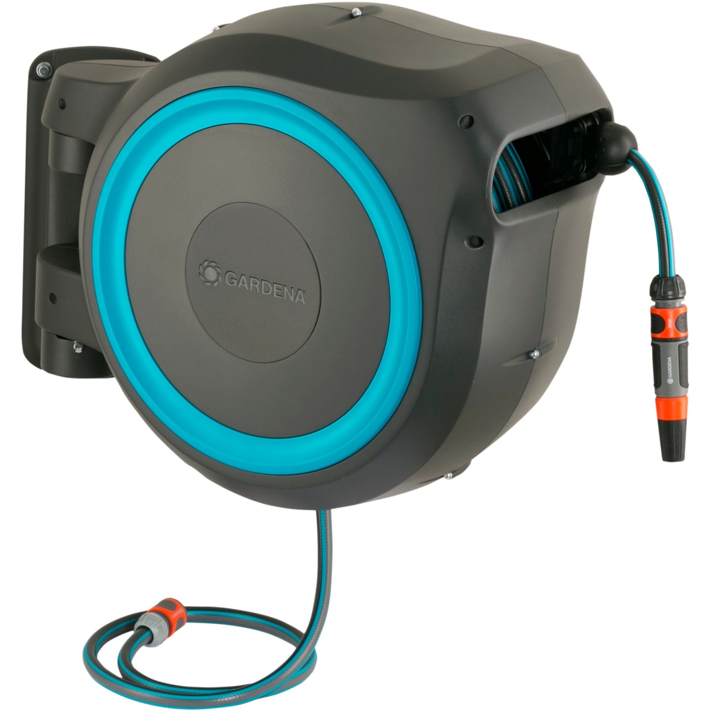 GARDENA wandslangenbox rollup m l slanghaspel (grijs turquoise, 18620-20, 25 m)