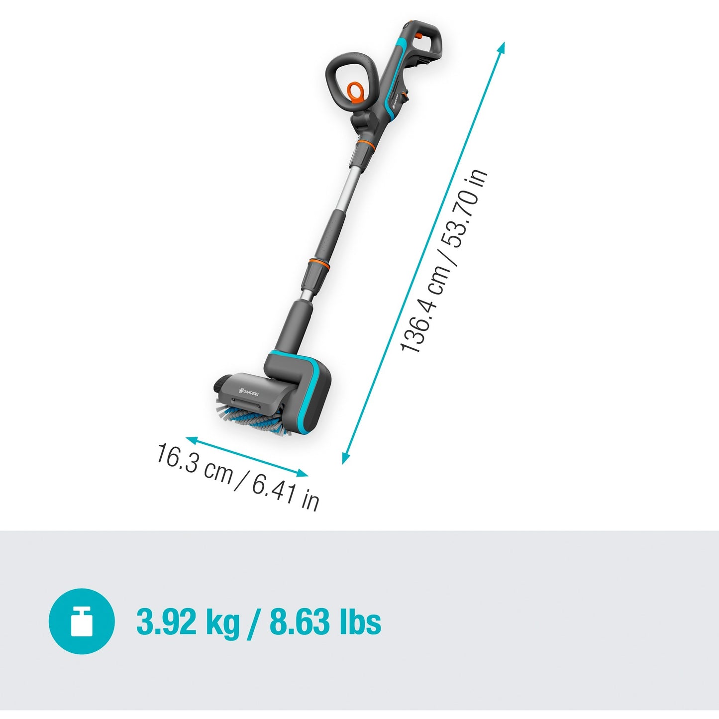GARDENA aquabrush patio 18v p4a solo accu multi-reiniger vloerreiniger (grijs turquoise, 14841-55, accu en lader niet inbegrepen, power for all alliance)