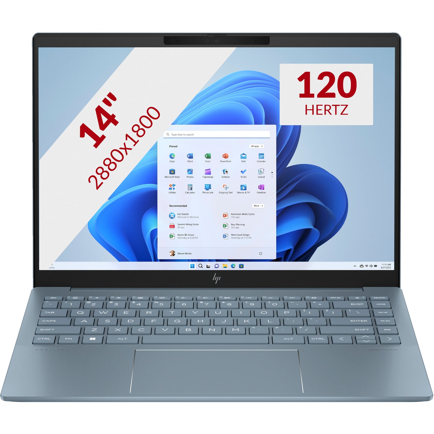 HP pavilion plus 14-ew1060nd (b0uf2ea) 14 laptop (lichtblauw | core ultra 7 155h | arc graphics | 32 gb | 1 tb ssd)