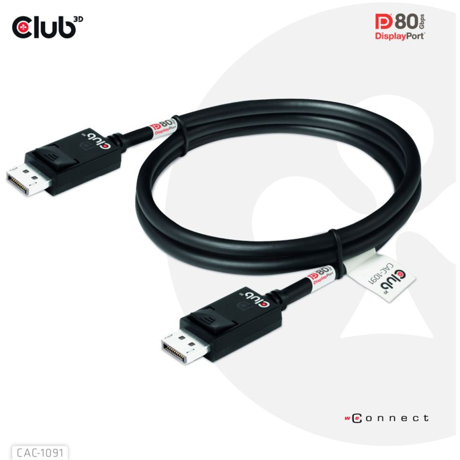 Club 3D displayport 2.1 vesa dp80 gecertificeerde kabel male-male (zwart, 1,2 meter, 4k 240hz, 8k 60hz, 80gbps)