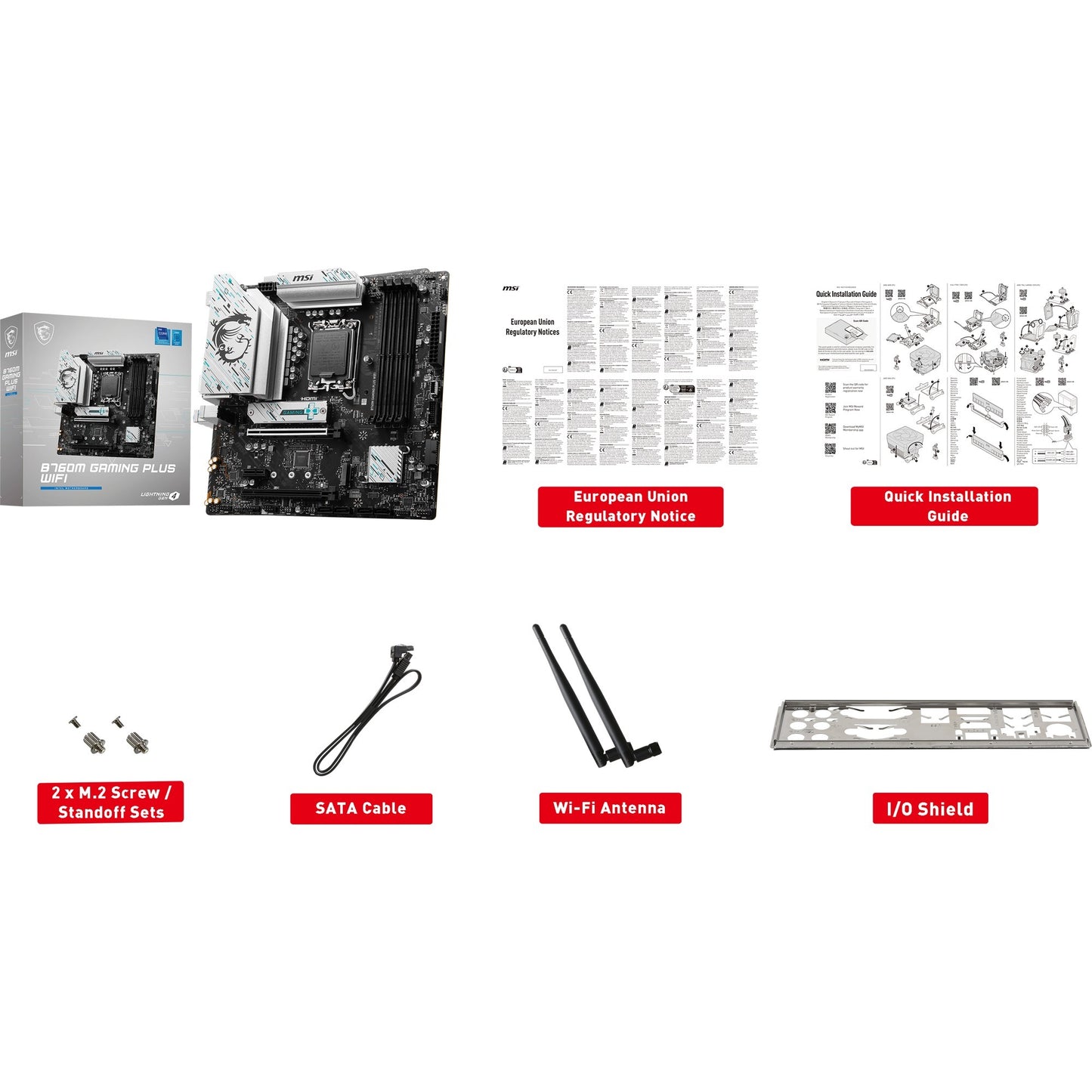 MSI b760m gaming plus wifi socket 1700 moederbord (zwart zilver, raid, 2.5 gb-lan, wi-fi 6e, bt, sound, µatx)