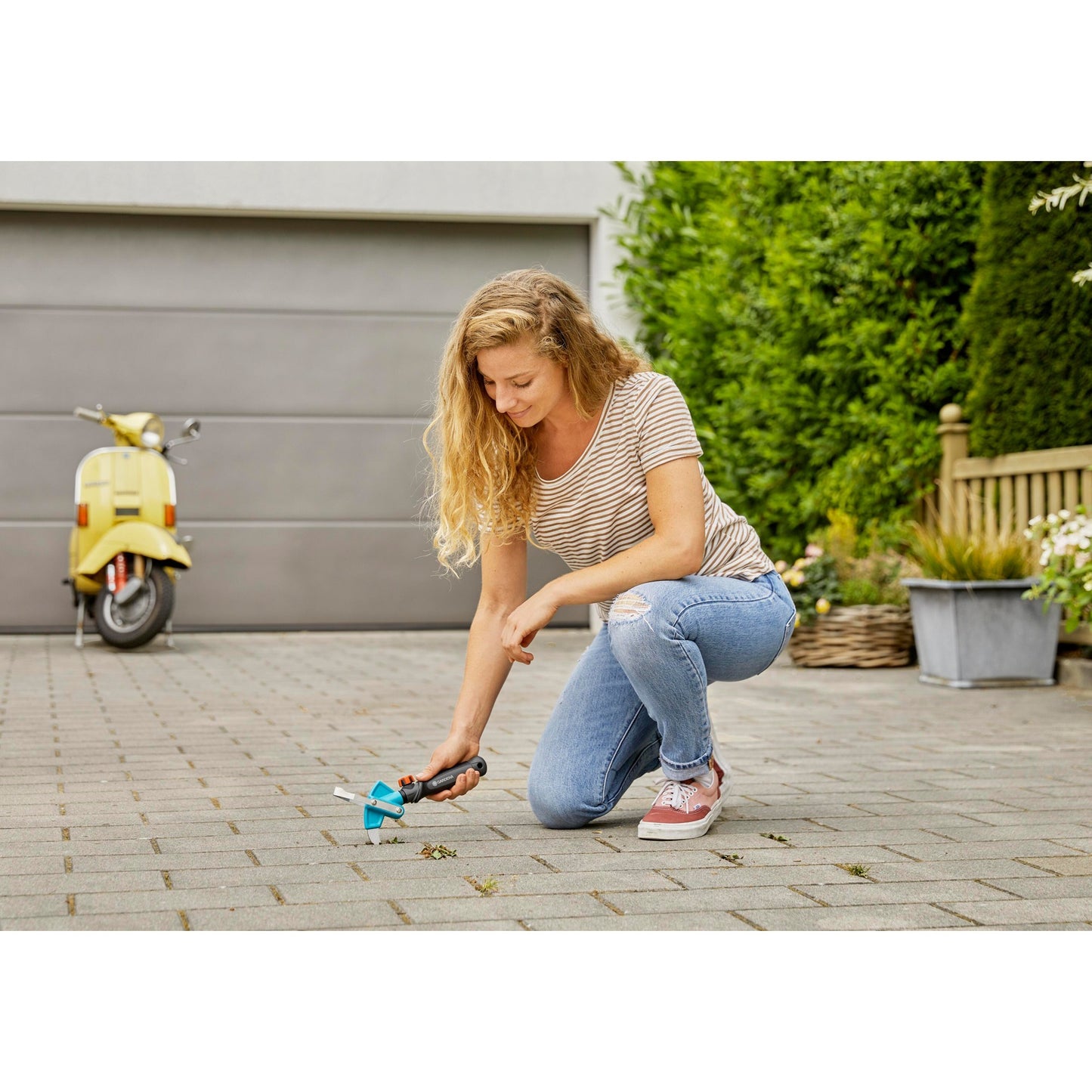 GARDENA 2-in-1 combisystem onkruidwieder voor patio’s voegenkrabber (turquoise, 3607-20)