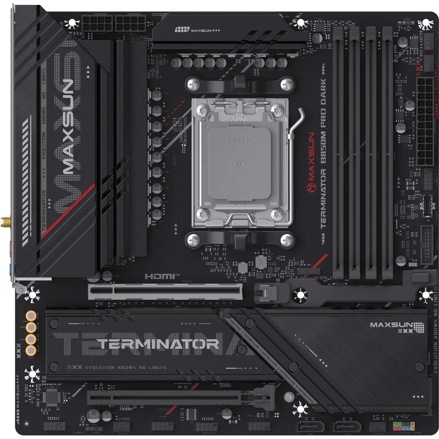 MAXSUN ms-terminator b850m pro dark wifi socket am5 moederbord (zwart, raid, 2.5 gb-lan, wlan, bt, sound, µatx)