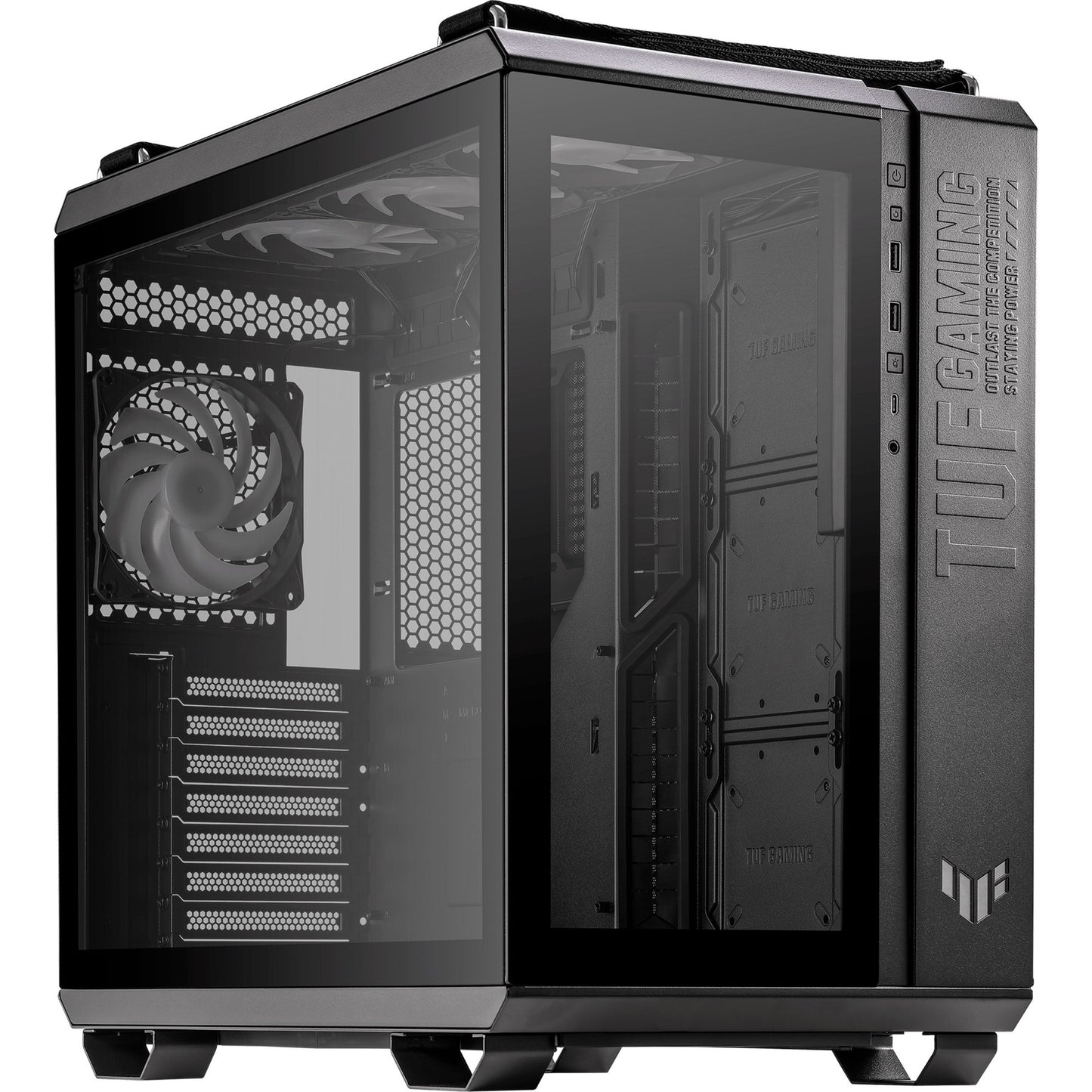 ASUS tuf gaming gt502 plus midi tower behuizing (zwart | 2x usb-a | 1x usb-c | tempered glass)