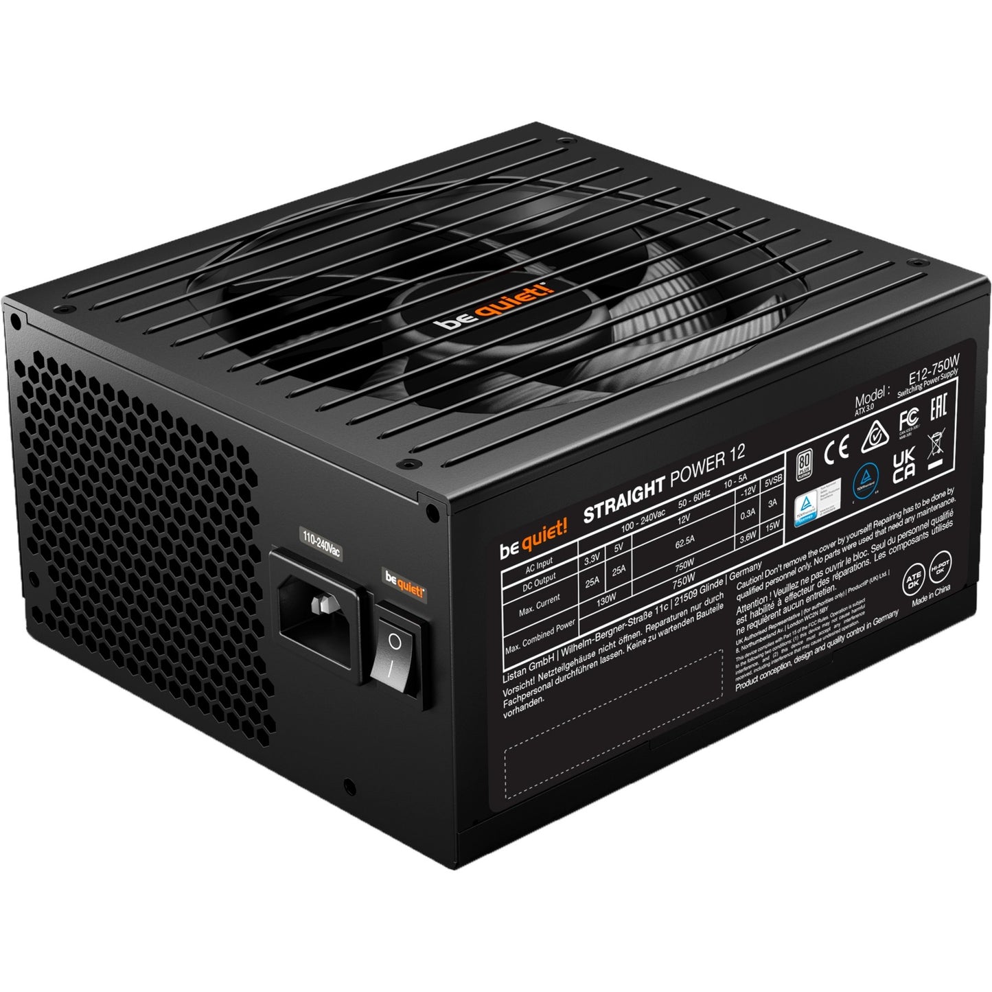 Be Quiet! straight power 12 platinum modulaire 750 watt voeding (zwart, 1x 12v-2x6, 4x pcie)