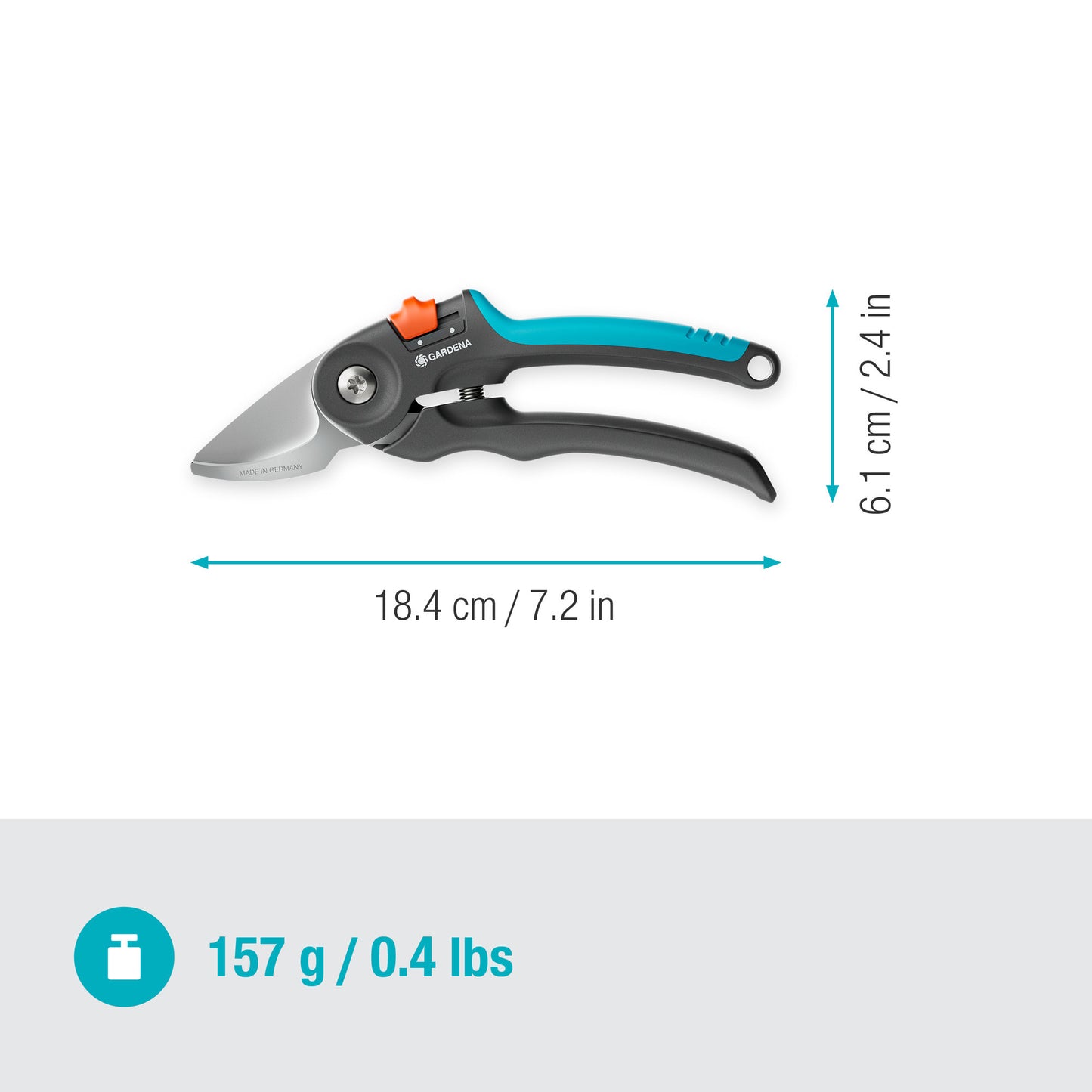 GARDENA snoeischaar premiumcut voor vers hout met bypass-snede (grijs turquoise, 22 mm snoeidiameter)