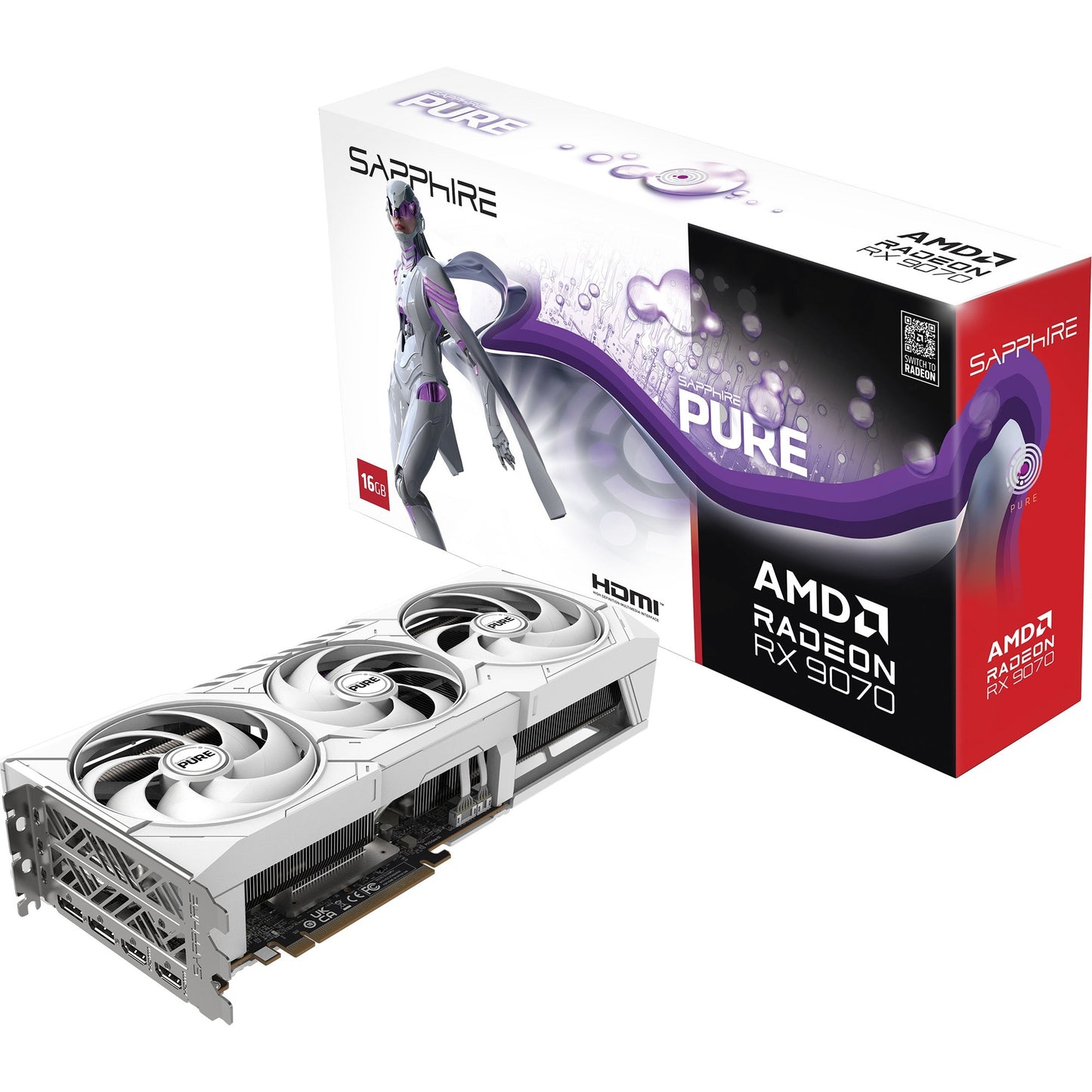 SAPPHIRE radeon rx 9070 pure oc grafische kaart (wit, 2x displayport, 2x hdmi, rdna4)