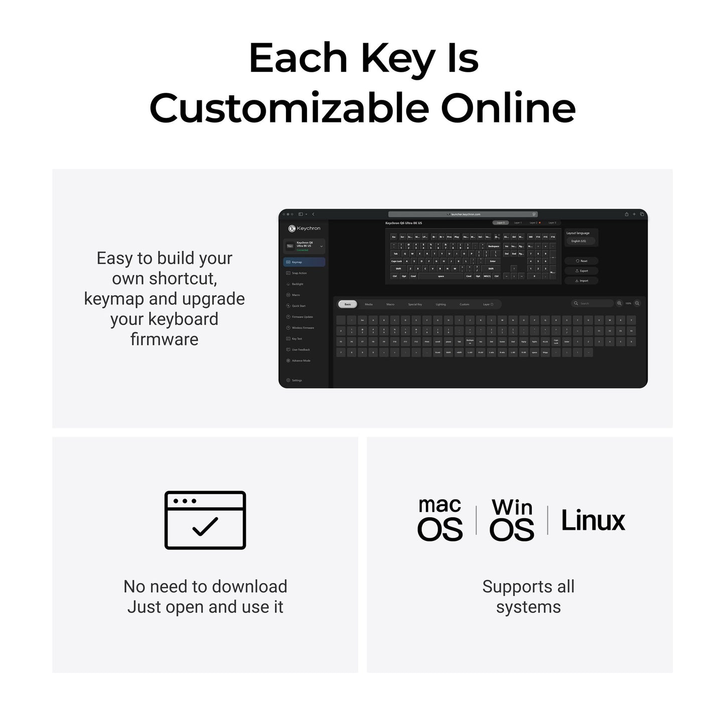 Keychron q6 ultra-m4 8k wireless custom mechanical keyboard (zwart, us lay-out (qwerty), silk pom banana, 100%, rgb, hot swap, 8k, 2.4 ghz bluetooth 5.2 usb-c)