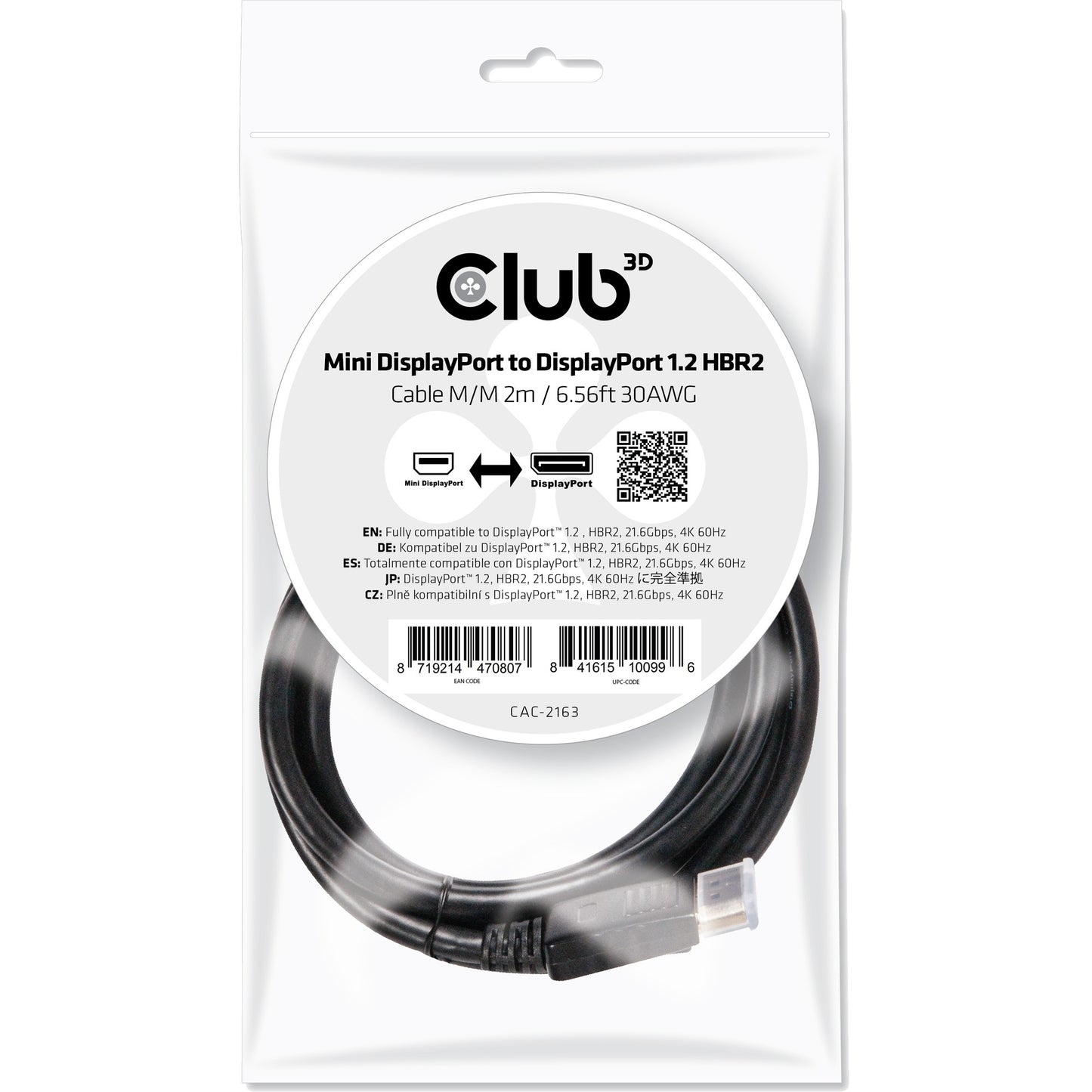 Club 3D mini displayport - displayport 1.2 kabel (zwart, 2 meter)