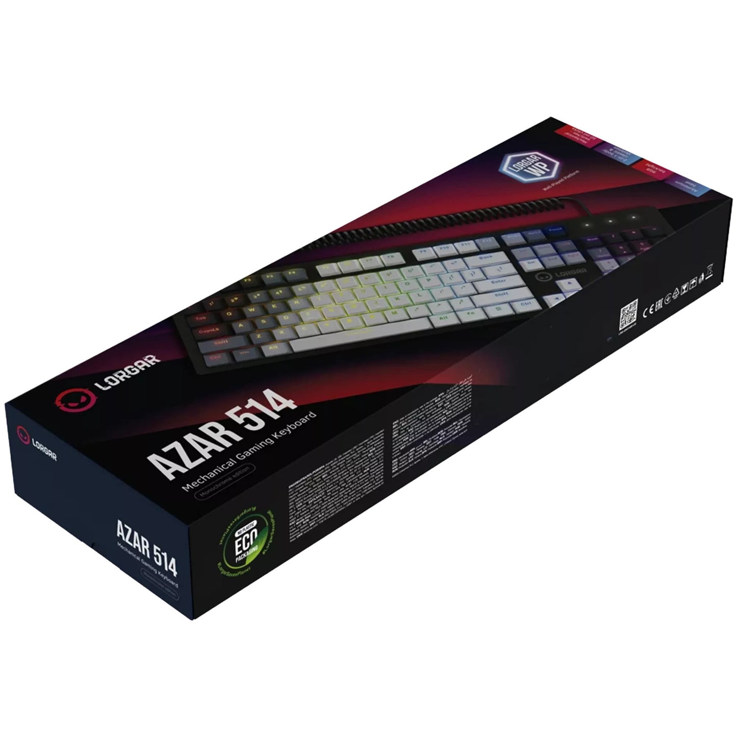 LORGAR azar 514 rgb mechanisch gaming toetsenbord (wit, us lay-out (qwerty), logar dream, 100%, rgb)