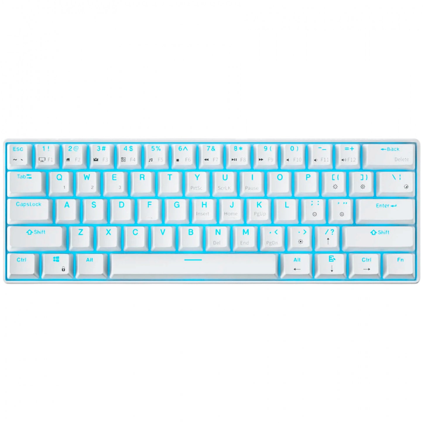 Royal Kludge RK61 draadloos mechanisch toetsenbord (Wit, US lay-out (QWERTY), 60%, Red switch, RGB, Hot swap, 2.4 GHz | USB-C | Bluetooth)