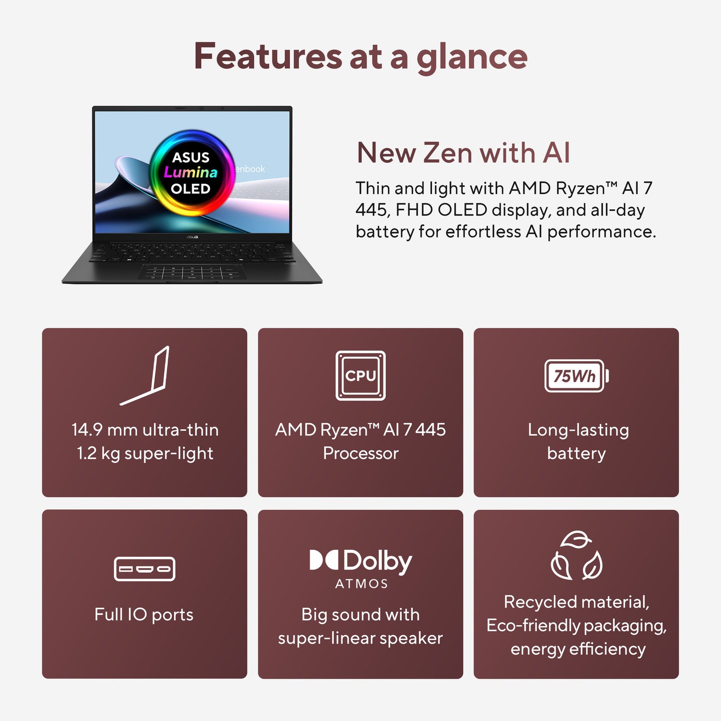 ASUS zenbook 14 um3406ga-qd031w 14 copilot+ laptop (zwart | ryzen ai 7 445 | radeon 840m | 32 gb | 1 tb ssd)
