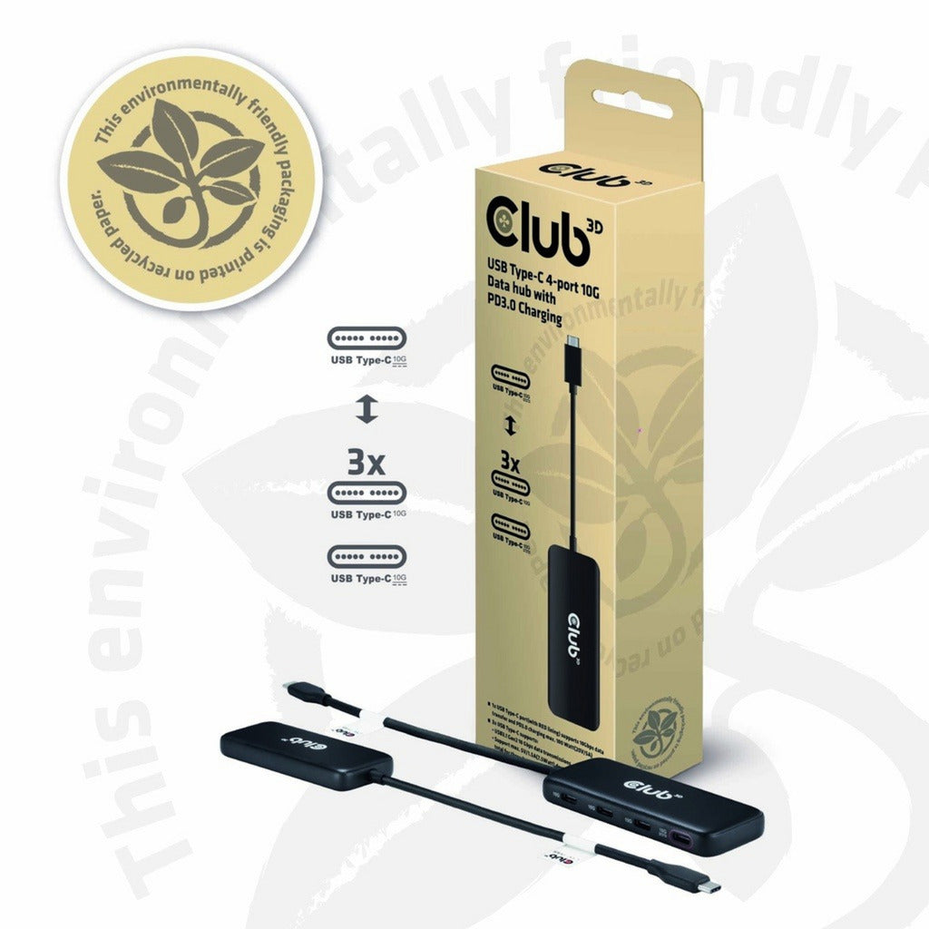 Club 3D usb-c 4-poorts 10g-datahub met pd3.0 usb-hub (zwart)
