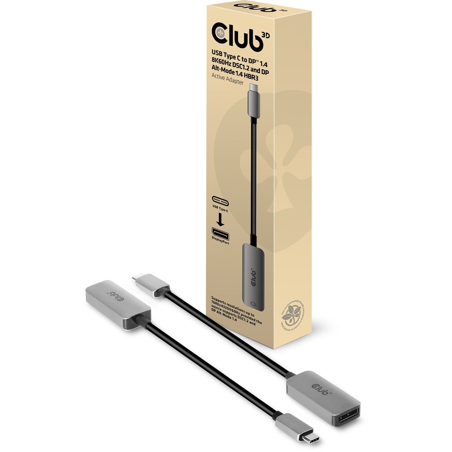 Club 3D usb type c - dp1.4 active adapter (grijs)