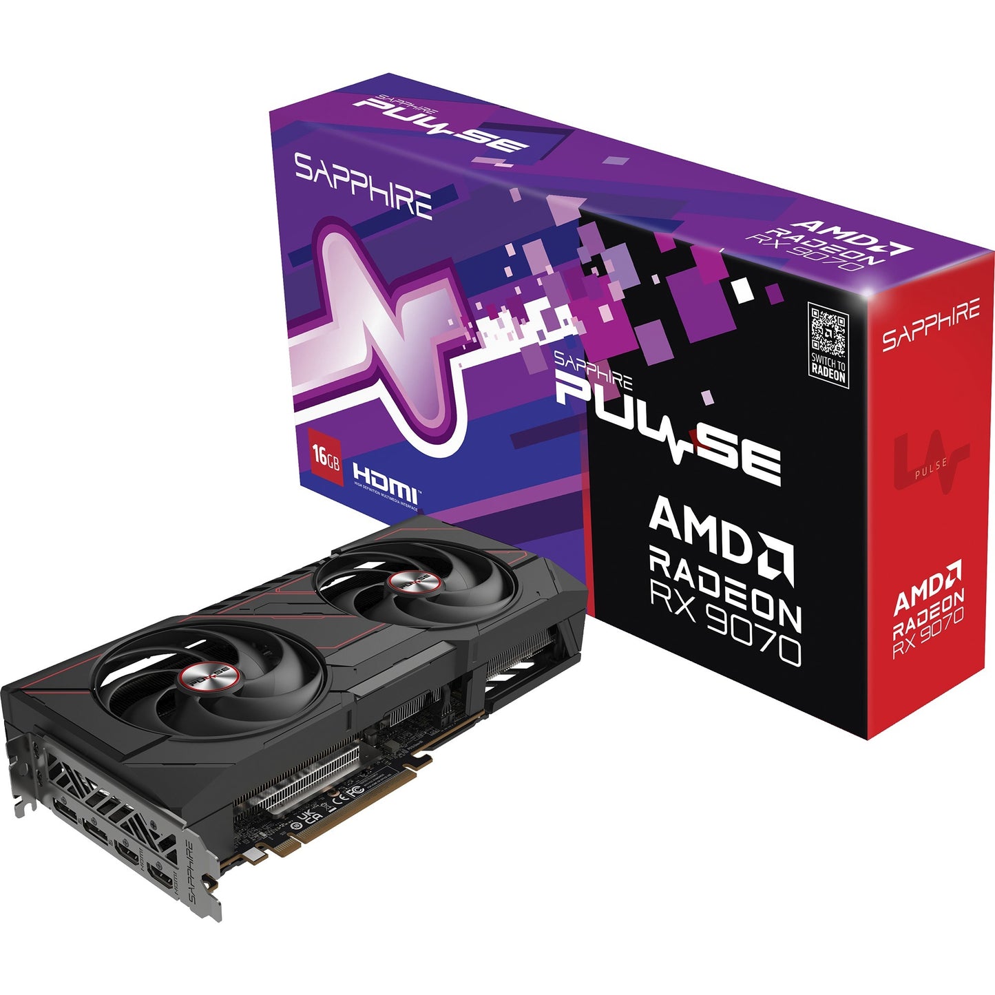 SAPPHIRE radeon rx 9070 pulse grafische kaart (zwart, 2x displayport, 2x hdmi, rdna4)
