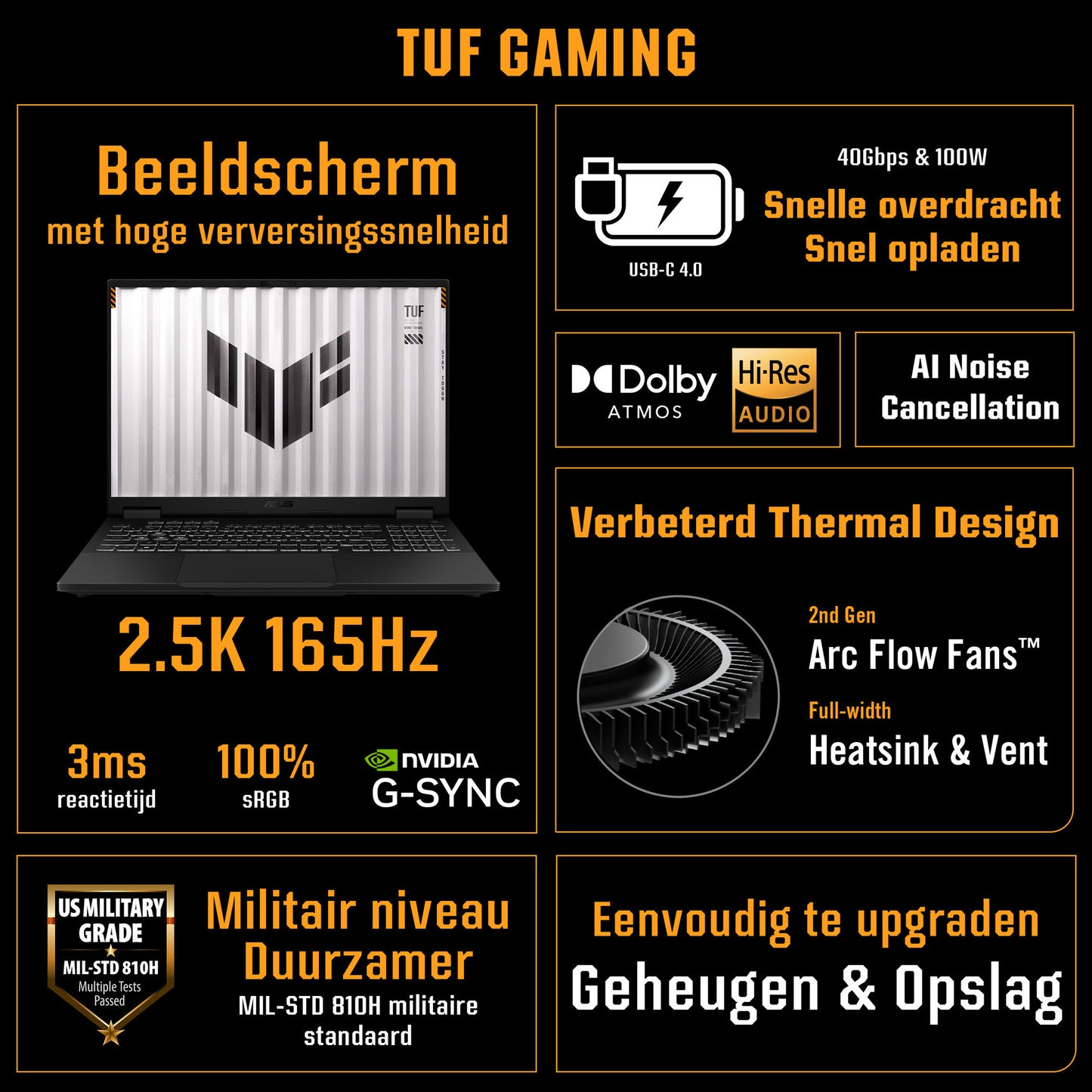 ASUS tuf gaming a16 fa608pp-qt005w 16 gaming laptop (zwart grijs | r9 8940hx | rtx 5070 | 32 gb | 1 tb ssd)