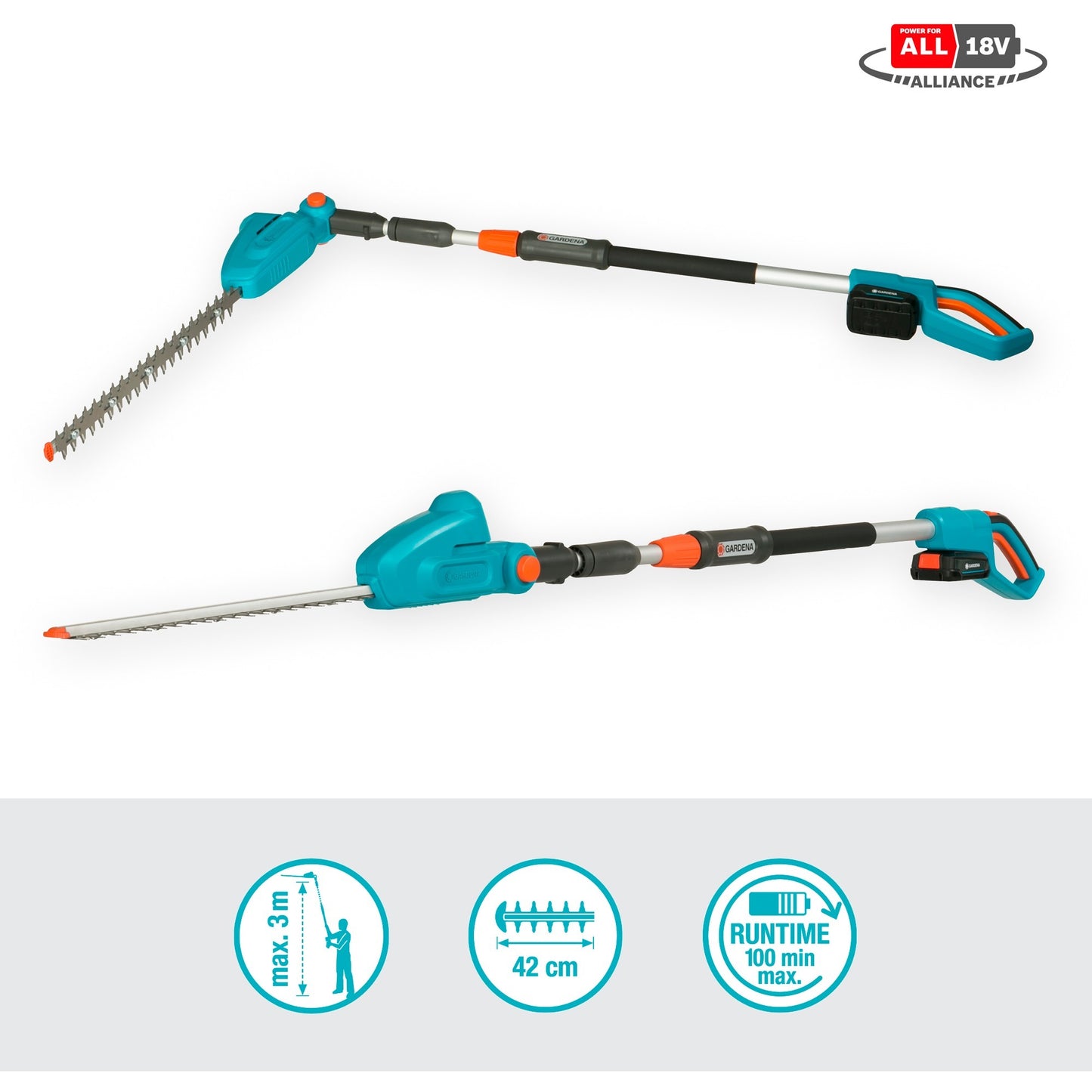 GARDENA accu telescopische heggenschaar ths 42 18v p4a set (turquoise grijs, 14732-20, accu inbegrepen)