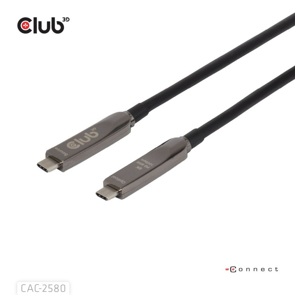 Club 3D full-feature usb-c kabel, 15m (zwart, 8k60hz 10gbps 60w)