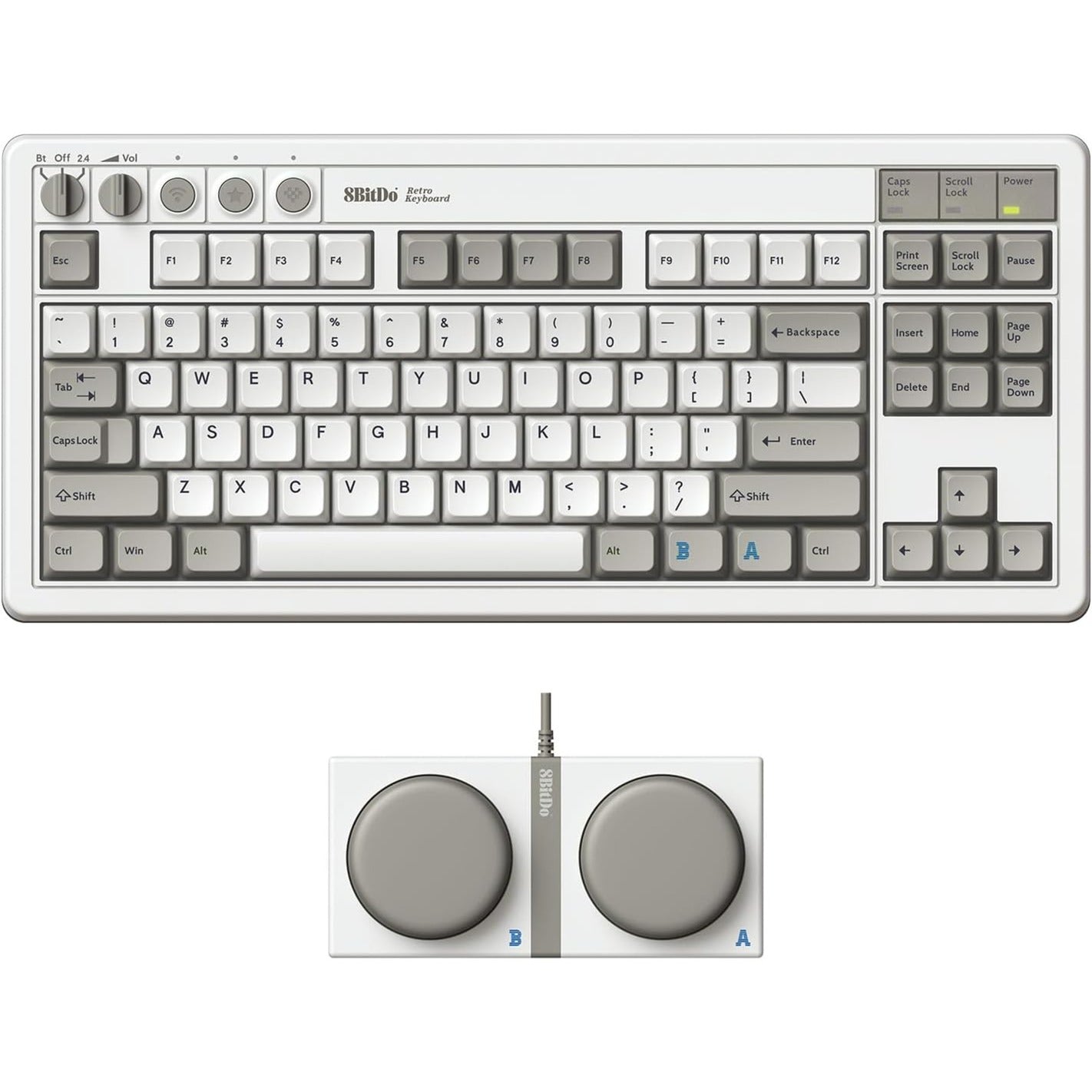 8BitDo retro mechanical keyboard m edition (grijs, us lay-out (qwerty), kailh box white, 80% (tkl), bluetooth low energy, wireless 2.4g, usb)