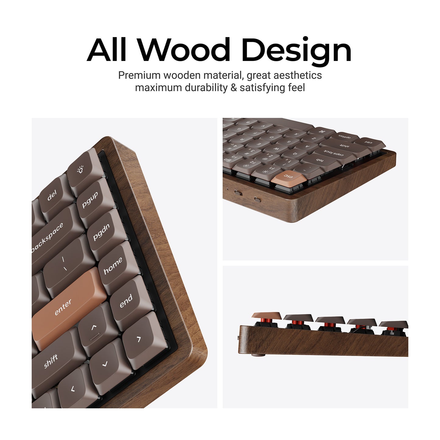 Keychron k3 max-h1w all-wood special edition rgb mechanisch toetsenbord (houtkleur, us lay-out (qwerty), milk pom red, 75%, rgb leds, double-shot pbt, hot swap, 2.4ghz | bluetooth 5.1 | usb-c)