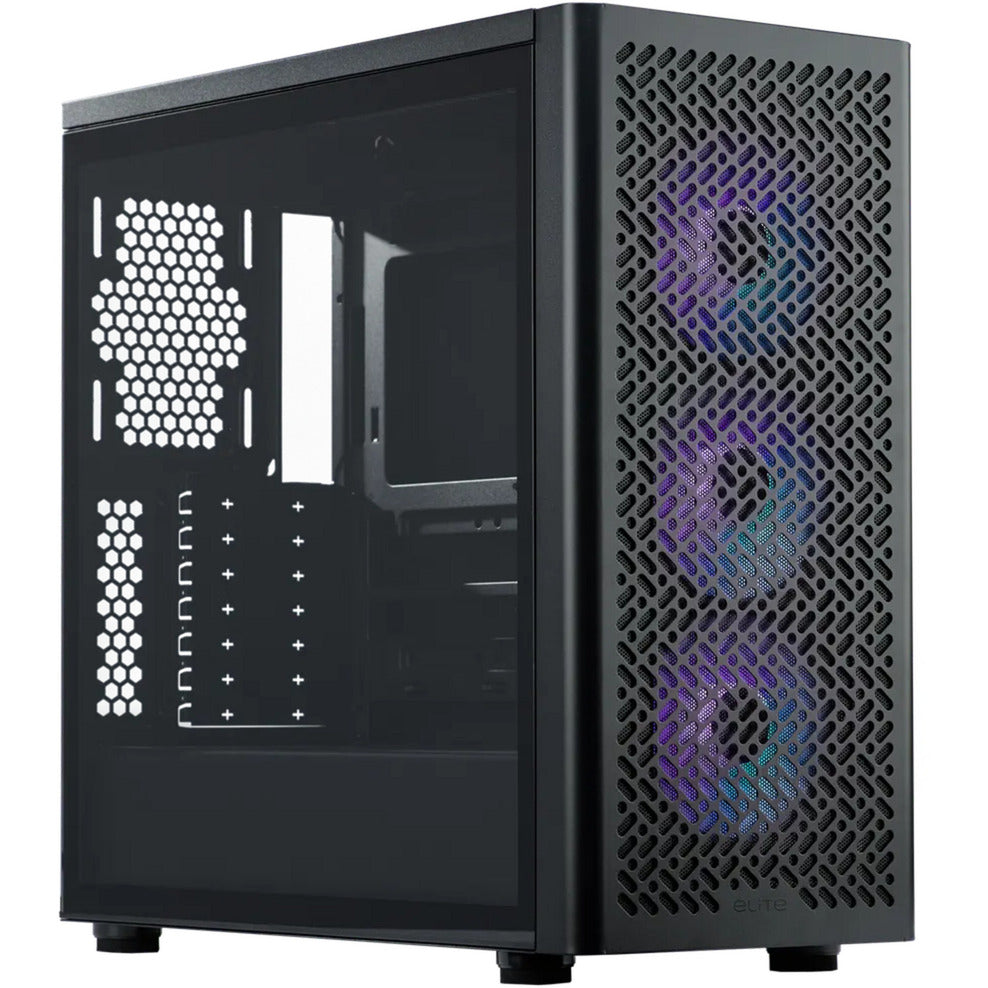 Cooler Master elite 502 midi tower behuizing (zwart | 1x usb-a | 1x usb-c | rgb | tempered glass)