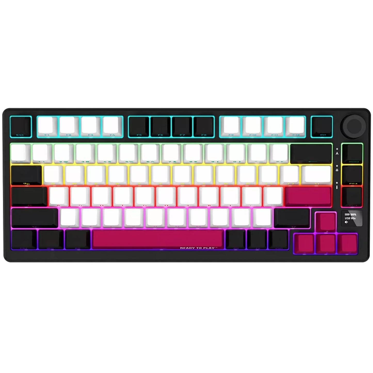 LORGAR kbp7075w rgb mechanisch gaming toetsenbord (zwart, us lay-out (qwerty), logar toxic purple, 75%, rgb, hot-swappable, pbt double-shot, bluetooth | 2.4ghz | usb)