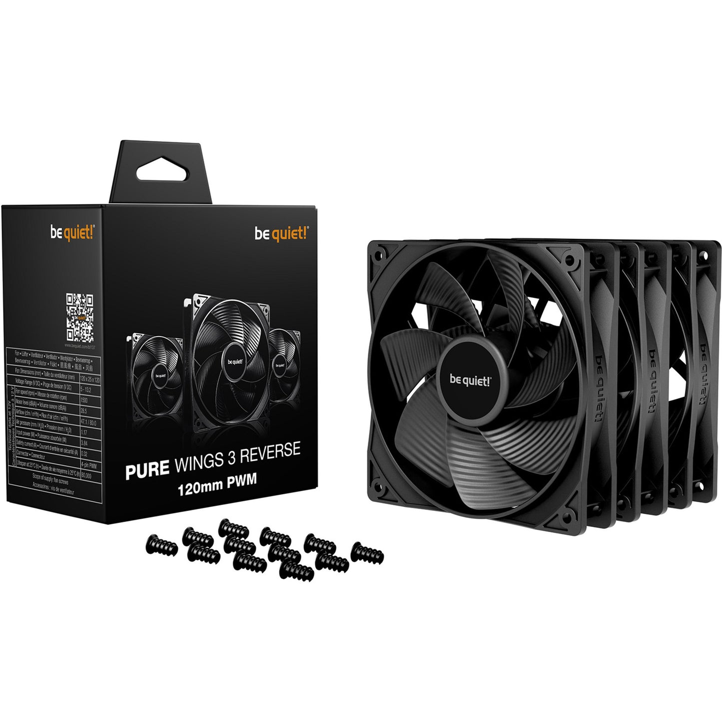 Be Quiet! pure wings 3 reverse case fans (zwart, 3 stuks, 120 x 120 x 25 mm, pwm)