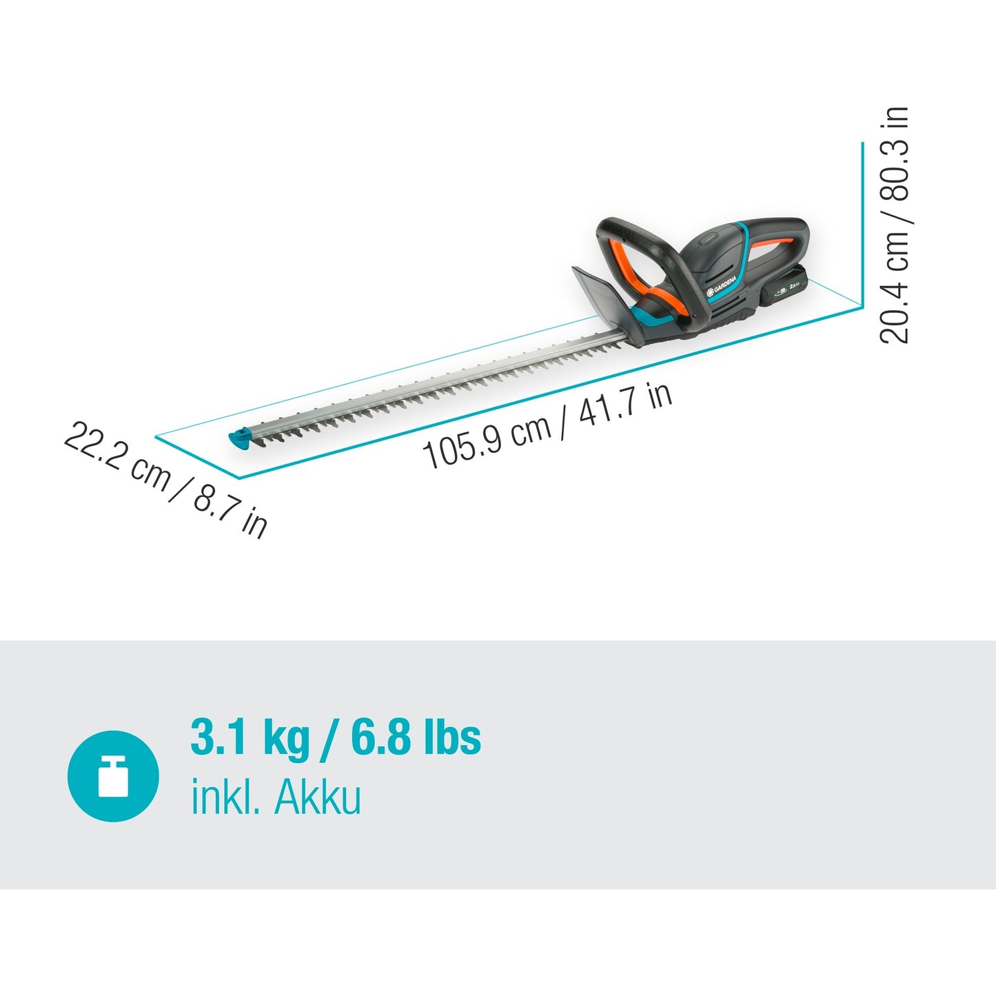 GARDENA accu heggenschaar comfortcut 60 18v p4a set (grijs turquoise, 14731-20, accu inbegrepen)