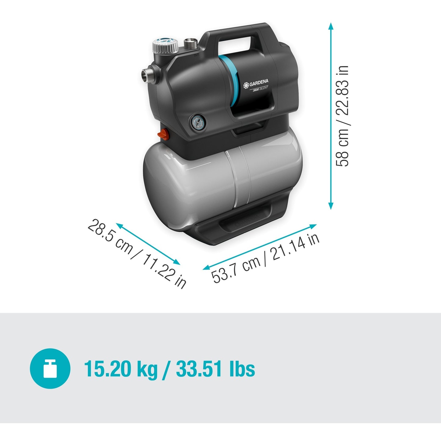 GARDENA hydrofoorpomp 3900 silent (grijs turquoise, 09066-20, 650 w, 4,3 bar)