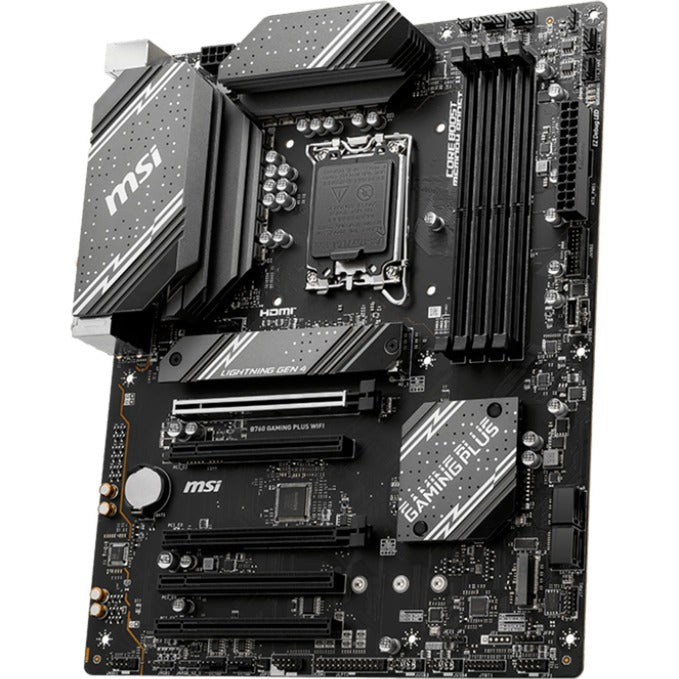 MSI b760 gaming plus wifi socket 1700 moederbord (grijs zwart, raid, 2.5gb-lan, wi-fi 6e, bt, sound, atx)