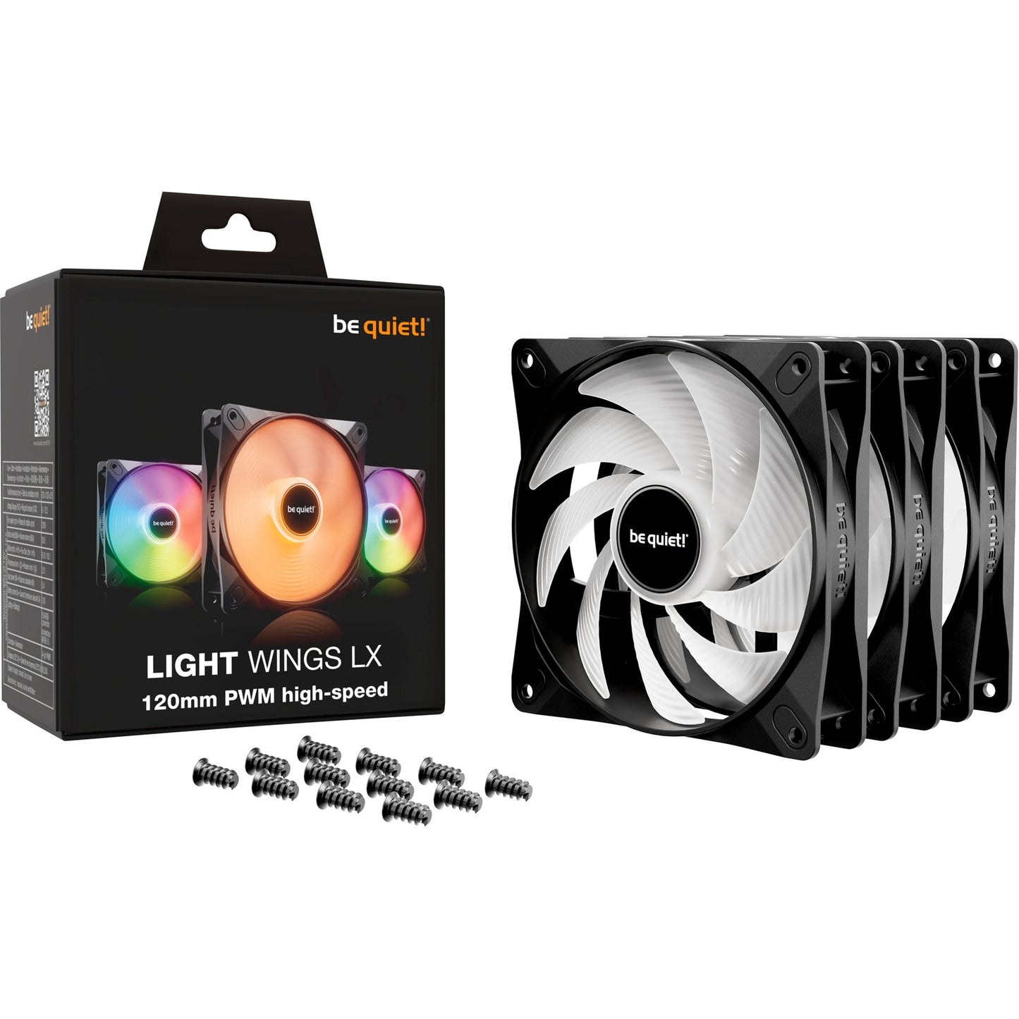 Be Quiet! light wings lx pwm high-speed rgb case fans (zwart, 3 stuks, 120 x 120 x 25 mm)