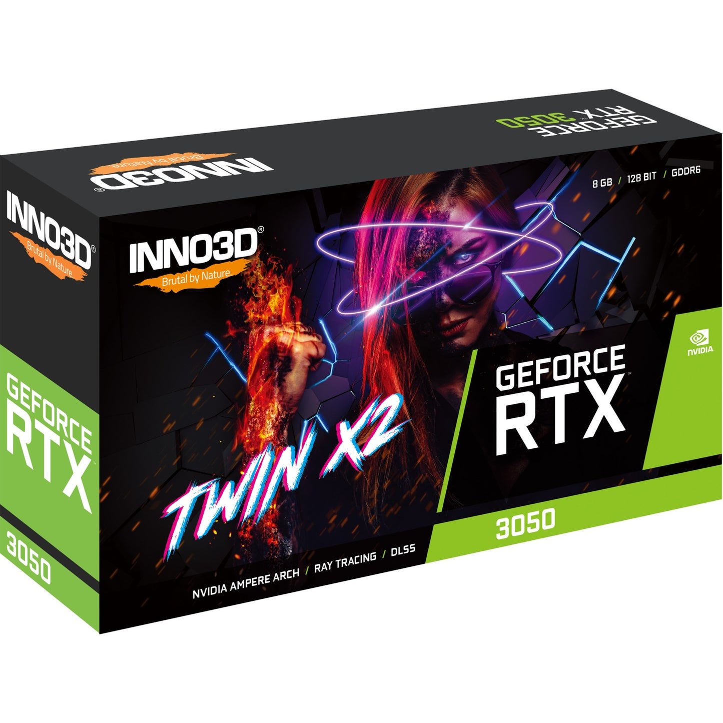 INNO3D geforce rtx 3050 twin x2 8gb grafische kaart (1x hdmi, 1x displayport, 1x dvi-d, dlss 3)