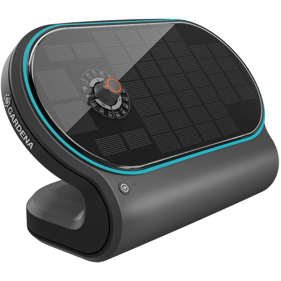 GARDENA aquabloom set l voor bewatering op zonne-energie besproeiingscomputer (grijs turquoise, automatisch besproeiingssysteem, accu inbegrepen)