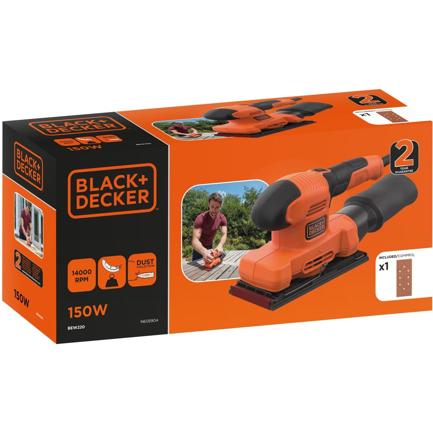 BLACK+DECKER 150w 1 3 vel vlakschuurmachine bew220-qs (oranje zwart)