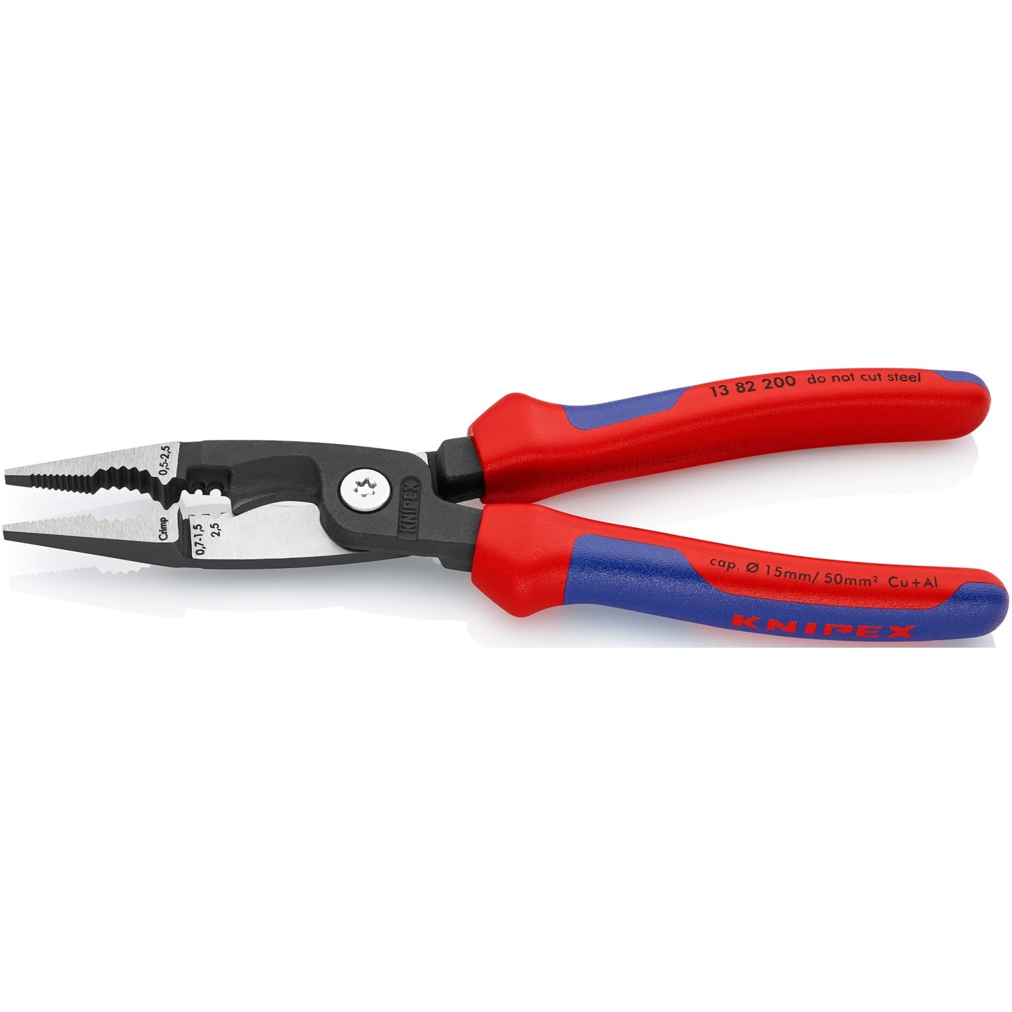 KNIPEX elektro-installatietang 13 82 200 (rood blauw, slank ontwerp, geschroefde verbinding)